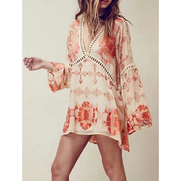 STYLEWE Mini Tunic Dress - Orange Print Size Medium New With Tags - Picture 1 of 9